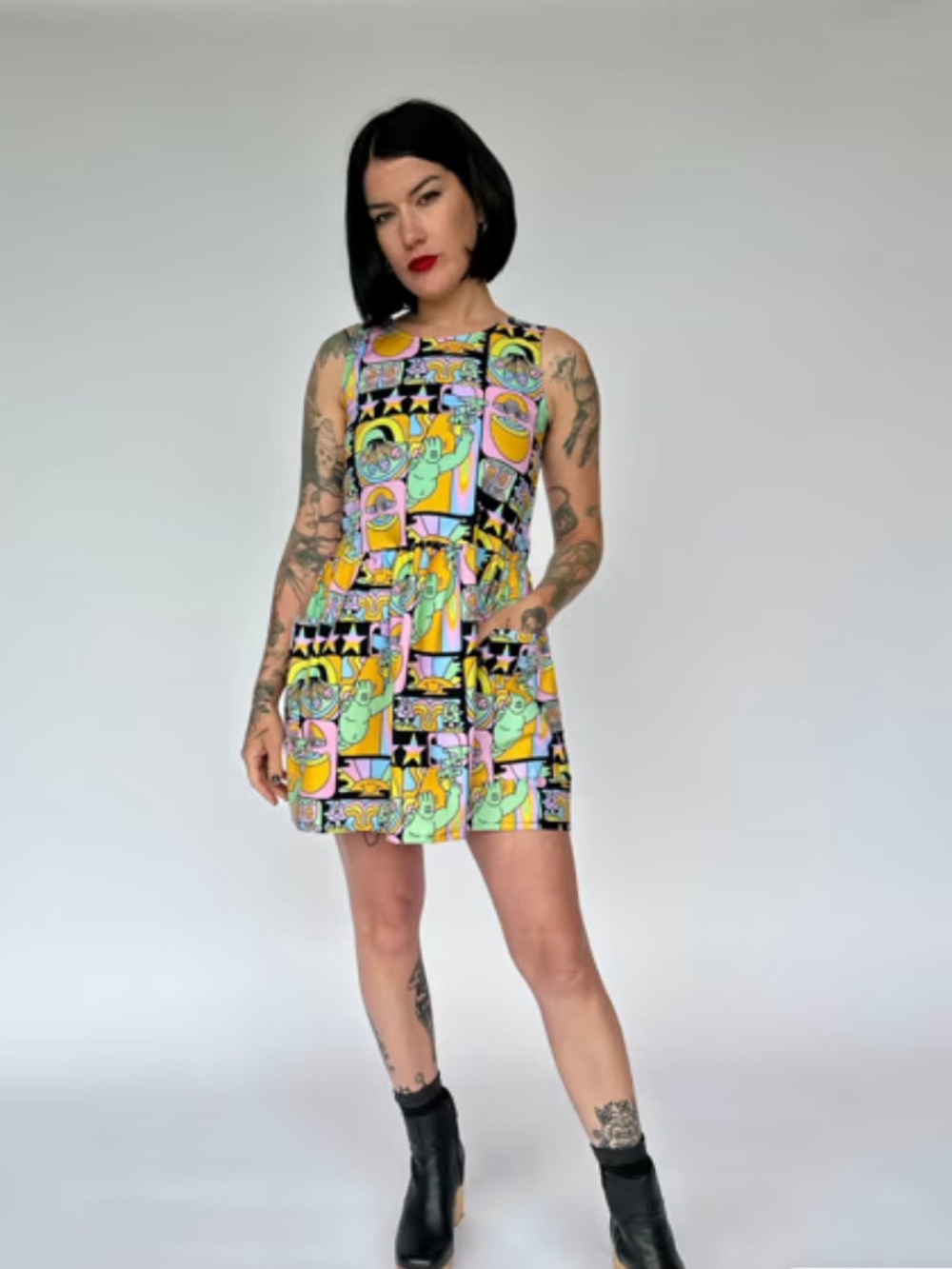 Nooworks NWT Big Pocket Dreyfus Print Mini Dress (Size Small)